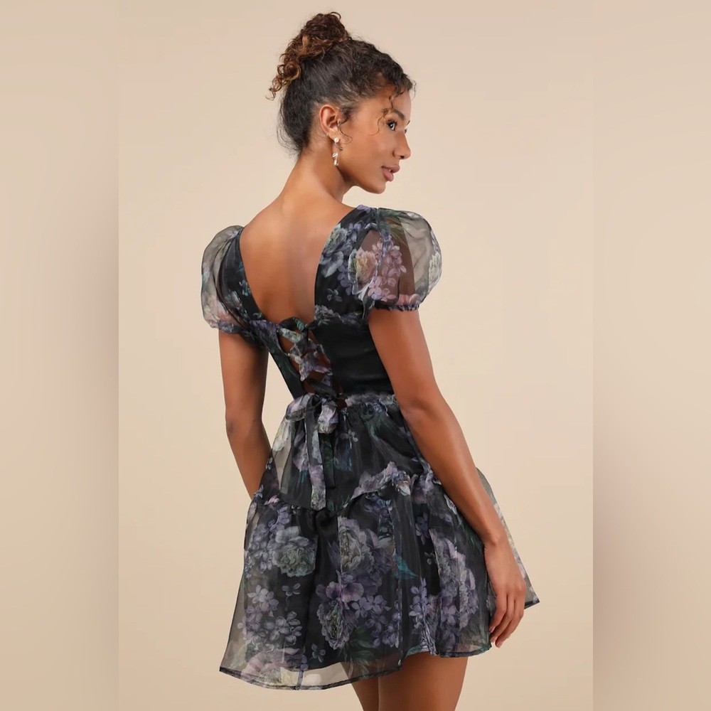 NWT LULUS EXCEPTIONAL FATE FLORAL ORGANZA MINI DRESS - Picture 2 of 8